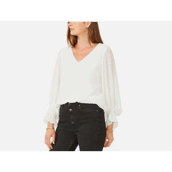 Vince Camuto Tops - Vince Camuto Clip-Dot Smocked-Cuff Top White Size XL